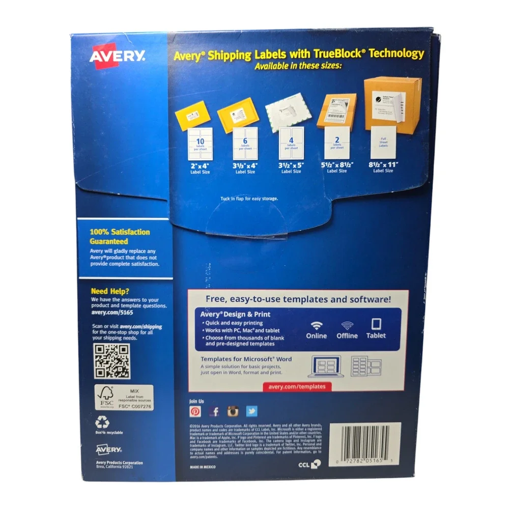 Avery 5165 TrueBlock Laser Shipping Labels, 8-1/2